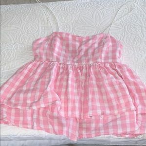 Pink Checkered Urban Outfitters Flouncy Top